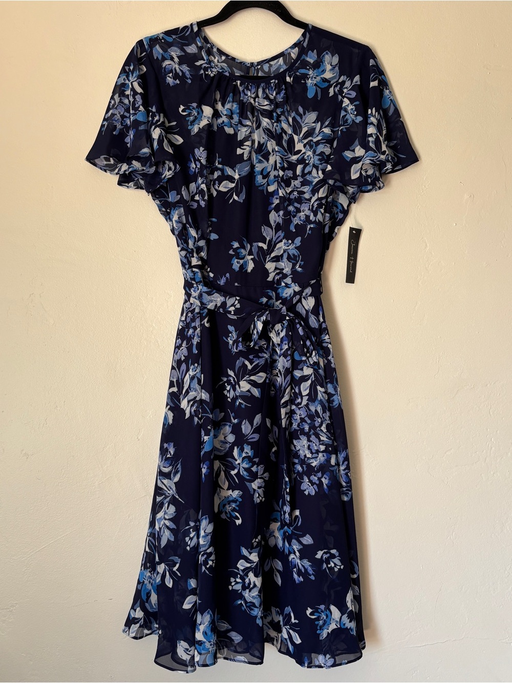 Jessica Howard Women's Flutter Sleeve Mesh Neck Floral Print Dress, Size 12